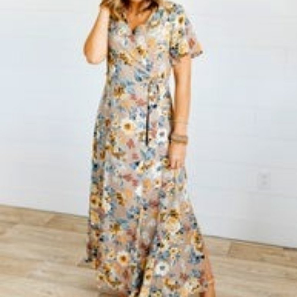 NEW WITH TAGS - Easel Mocha Floral Wrap Maxi Dress - L - Picture 6 of 6